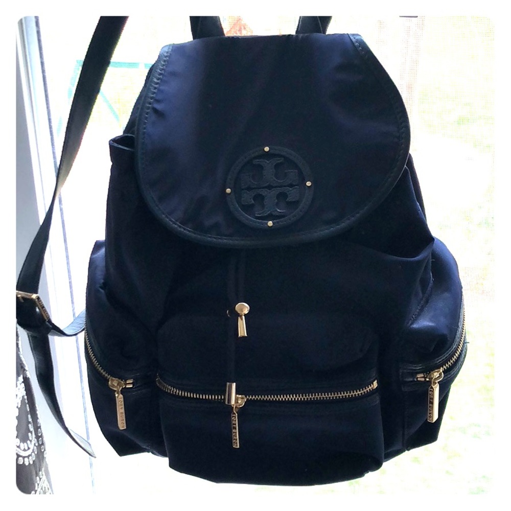 Nylon navy blue logo backpack